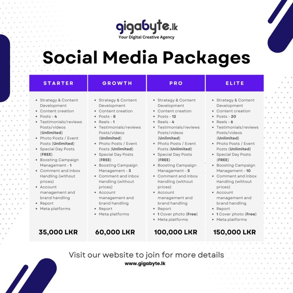 Gigabyte Social Media management plans Packages1